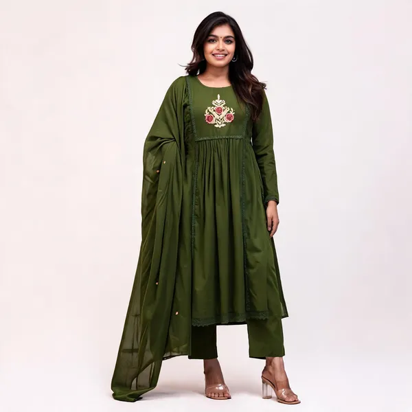 Green_Cotton_Embroidered_Anarkali_Kurta_Set_With_Dupatta_For_Women