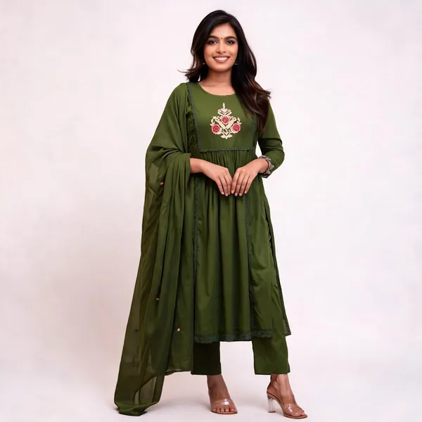 Green_Cotton_Embroidered_Anarkali_Kurta_Set_With_Dupatta_For_Women