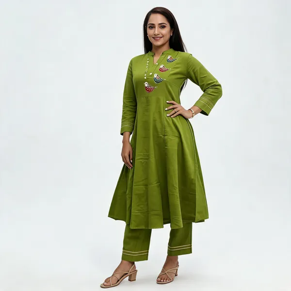 Green_Cotton_Embroidered_Anarkali_Kurta_Set_For_Women