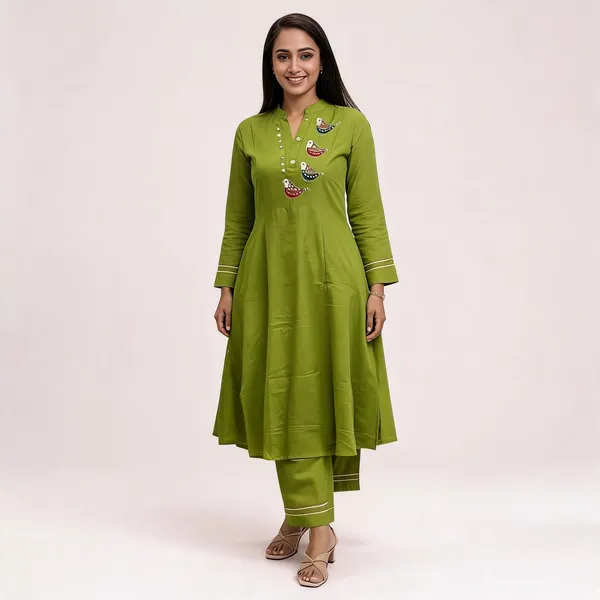Green_Cotton_Embroidered_Anarkali_Kurta_Set_For_Women