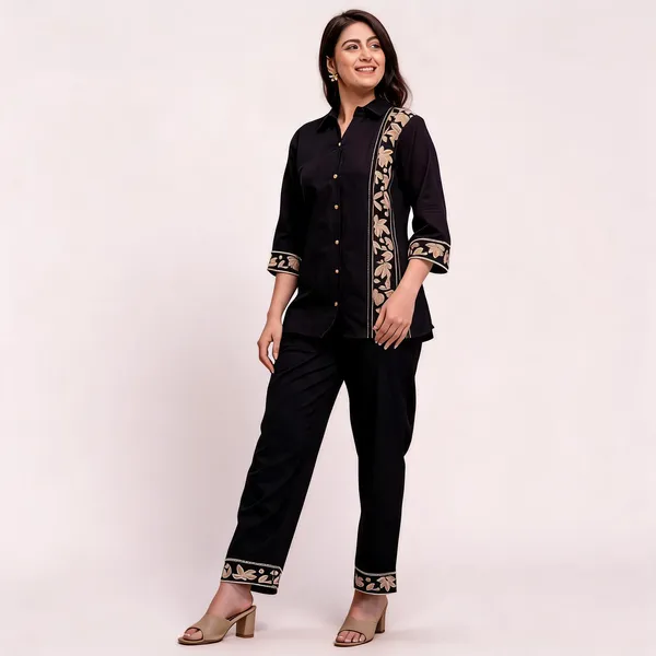 Black_Cotton_Embroidered_Shirt_Co-Ord_Set_For_Women