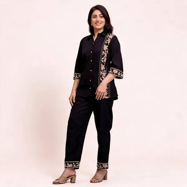 Black_Cotton_Embroidered_Shirt_Co-Ord_Set_For_Women