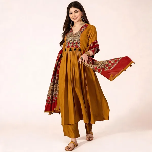 Mustard_Rayon_Embroidered_Anarkali_Kurta_Set_With_Dupatta_For_Women