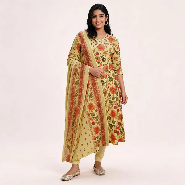 Yellow_Cotton_Floral_Print_Straight_Kurta_Set_With_Dupatta_For_Women