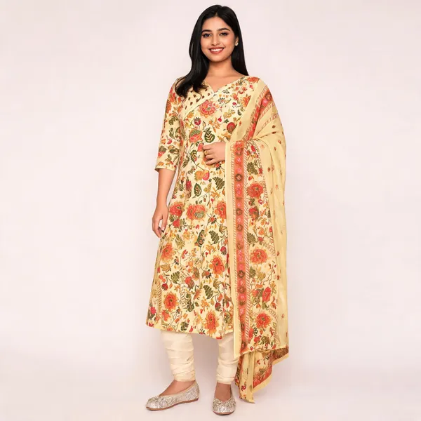 Yellow_Cotton_Floral_Print_Straight_Kurta_Set_With_Dupatta_For_Women