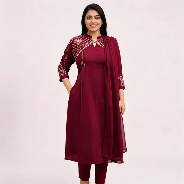 Maroon_Cotton_Embroidered_Anarkali_Kurta_Set_With_Dupatta_For_Women