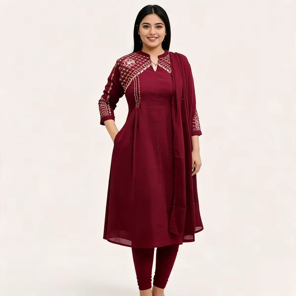 Maroon_Cotton_Embroidered_Anarkali_Kurta_Set_With_Dupatta_For_Women