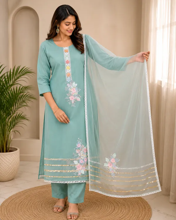 Mint_Green_Unstitched_Designer_Suit_Set_with_Floral_Embroidery_&_Organza_Dupatta_|_Premium_Festive_Wear