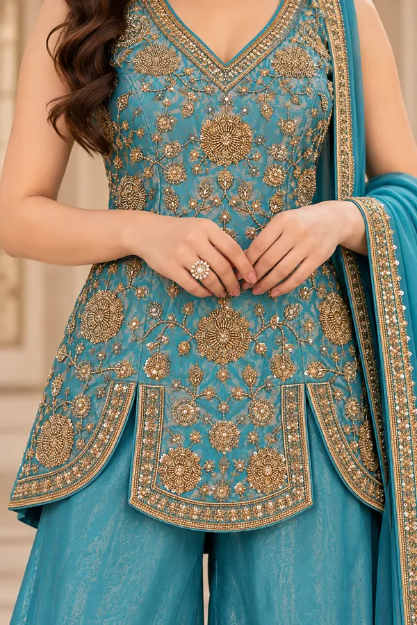 Partywear_3-Piece_Teal_Embroidered_Palazzo_Set_with_Dupatta