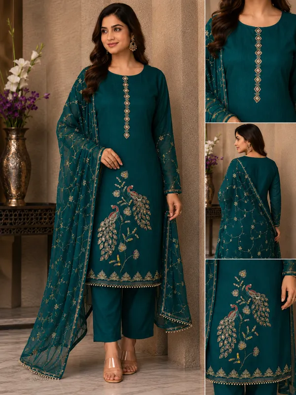 Peacock_Green_Handmade_Embroidered_Salwar_Suit_Set_for_Women_(Unstitched)