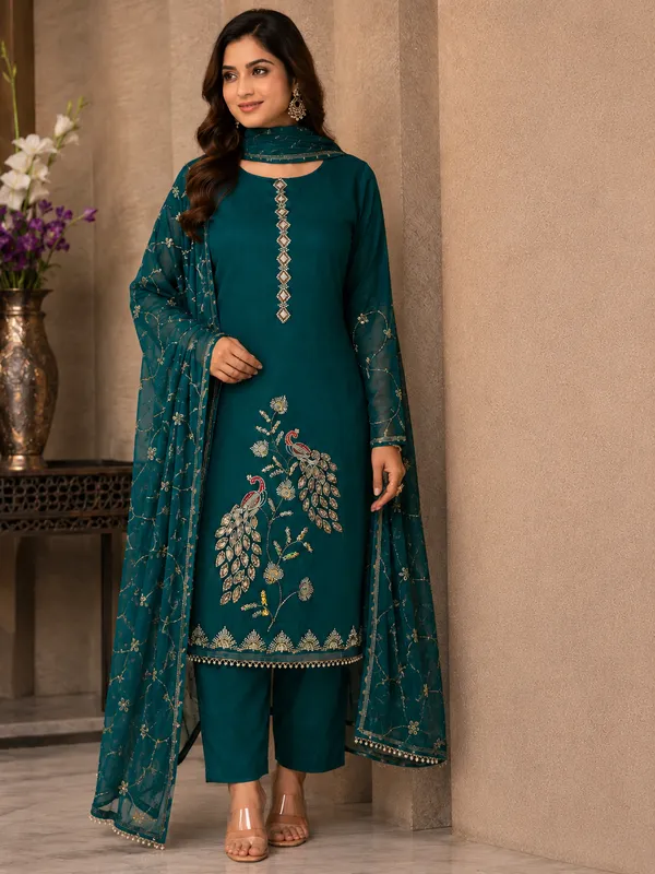 Peacock_Green_Handmade_Embroidered_Salwar_Suit_Set_for_Women_(Unstitched)