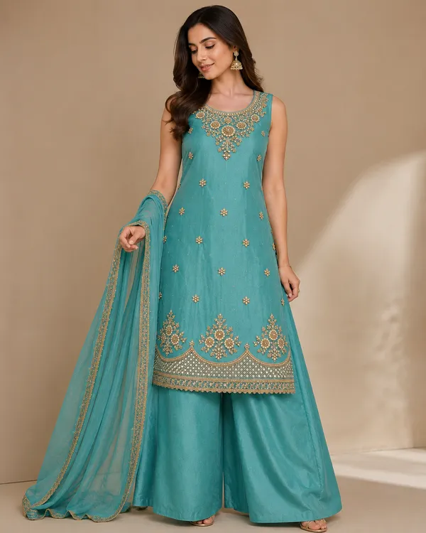 Women's_Premium_Turquoise_Stone_Embroidered_Party_Wear_Dress_with_Palazzo_&_Organza_Dupatta