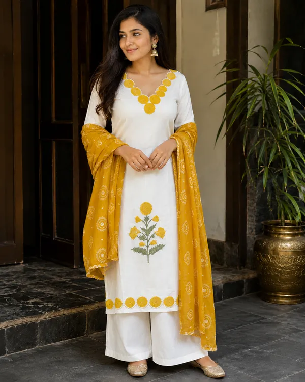Women's_Unstitched_5_Meter_All_Over_Grace_Cotton_Suit_Material_with_Embroidered_Neck_|_White_&_Mustard_Yellow_|_Punjabi_Dress_Material