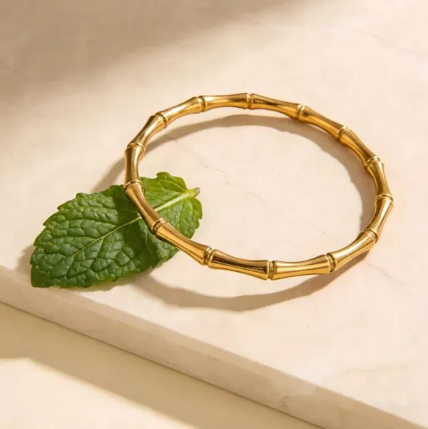 Gold_Steel_Bamboo_Design_Bangle_Bracelet_For_Women