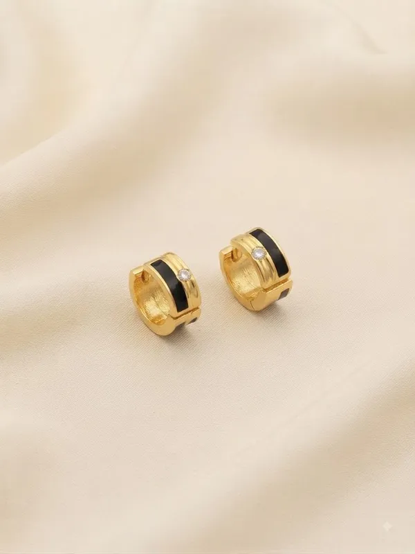 Gold_Steel_Black_Enamel_Huggie_Hoop_Earrings_For_Women
