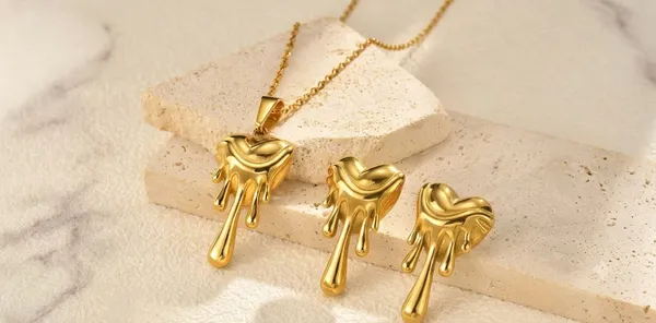 Gold_Steel_Sculptural_Drip_Jewellery_Set_For_Women
