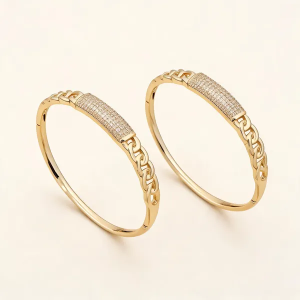 Gold_Tone_Textured_Link_Bracelet__Bangle_for_Women