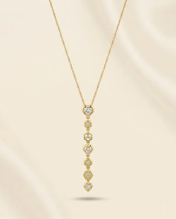 Gold-Tone_Stainless_Steel_Cascading_Heart_Drop_Pendant_Necklace_For_Women