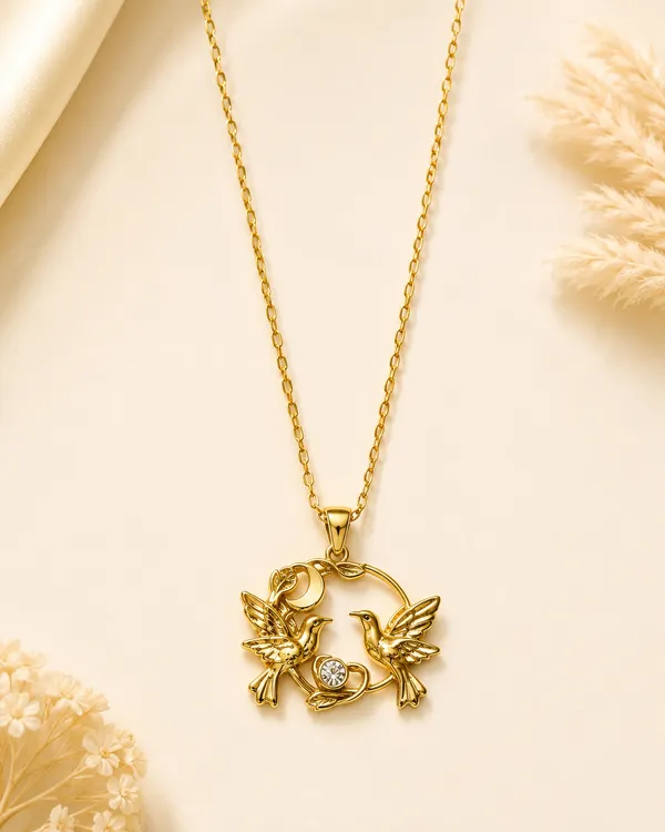 Gold-Tone_Stainless_Steel_Twin_Bird_Circular_Pendant_Necklace_For_Women