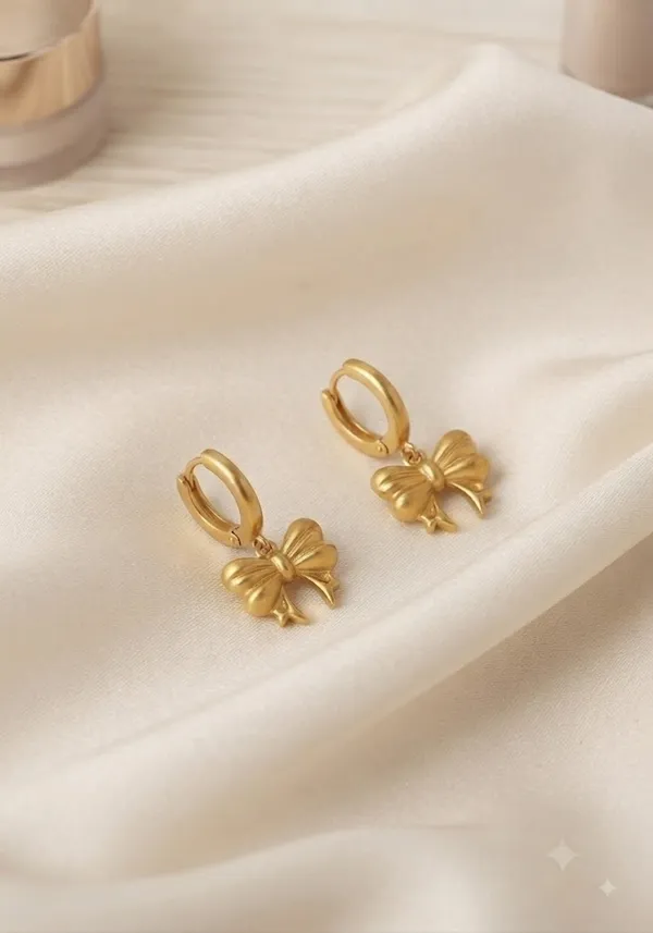 Gold_Steel_Bow_Drop_Hoop_Earrings_For_Women