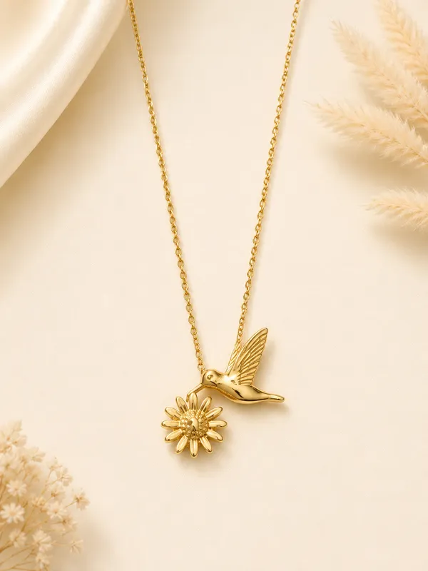 Gold_Steel_Hummingbird_Floral_Pendant_Necklace_For_Women