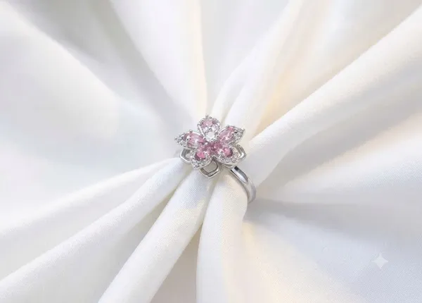 Silver-Tone_Stainless_Steel_Pink_Crystal_Blossom_Ring_For_Women