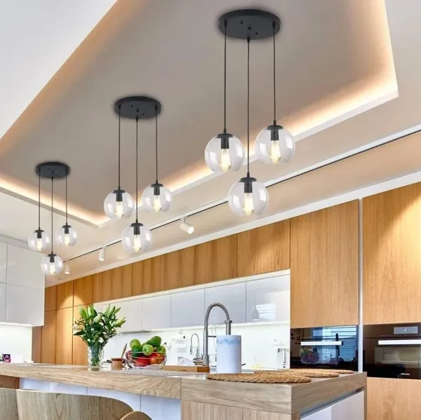 SWIATLO_Clear_Glass_Round_Cluster_Hanging_Lamp_for_Living_Room,_Chandelier_for_Bedroom,_Three_Pendant_Lamp_for_Dinning_Table,_Ceiling_Lamp_for_home,_Hotel,_Office,_Resturent_etc_(WITH_BULB)