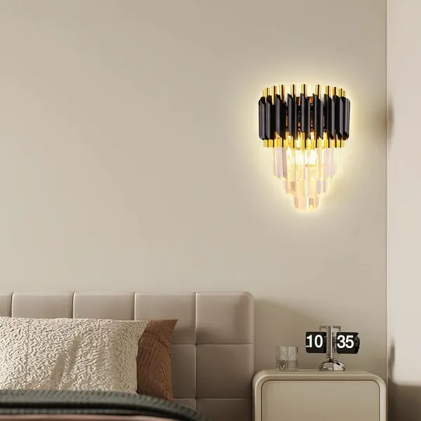 SWIATLO_Black_Gold_and_Crystal_Led_Wall_Light_for_Living_Room,_Led_Wall_Lamp_for_Bedroom,_Led_Wall_Scone_for_Home_Decoration,_Led_Wall_Lamp_for_Home_Wall,_Led_Wall_Lamp_for_Home/Resturant/Cafe/Bar/Hotel