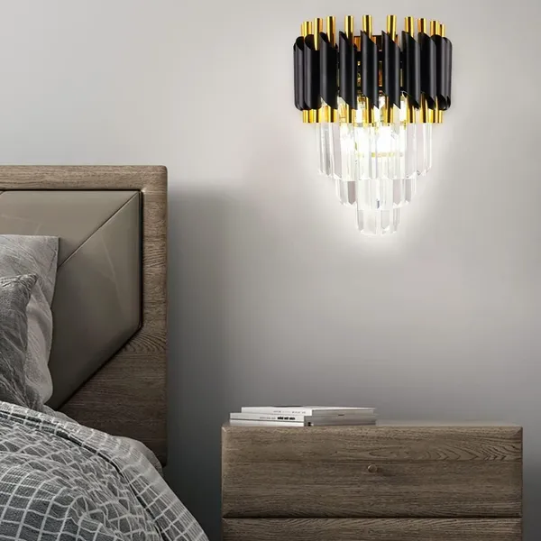 SWIATLO_Black_Gold_and_Crystal_Led_Wall_Light_for_Living_Room,_Led_Wall_Lamp_for_Bedroom,_Led_Wall_Scone_for_Home_Decoration,_Led_Wall_Lamp_for_Home_Wall,_Led_Wall_Lamp_for_Home/Resturant/Cafe/Bar/Hotel