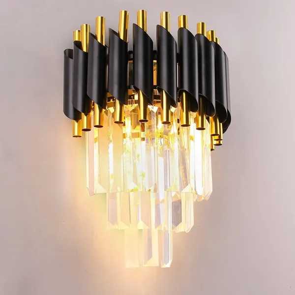 SWIATLO_Black_Gold_and_Crystal_Led_Wall_Light_for_Living_Room,_Led_Wall_Lamp_for_Bedroom,_Led_Wall_Scone_for_Home_Decoration,_Led_Wall_Lamp_for_Home_Wall,_Led_Wall_Lamp_for_Home/Resturant/Cafe/Bar/Hotel
