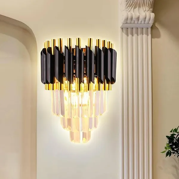 SWIATLO_Black_Gold_&_Crystal_Led_Wall_Light_for_Living_Room/Led_Wall_Lamp_for_Bedroom/Led_Wall_Scone_for_Home_Decoration/Led_Wall_Lamp_for_Home_Wall/Led_Wall_Lamp_for_Home/Resturant/Cafe/Bar,_Pack_of_2