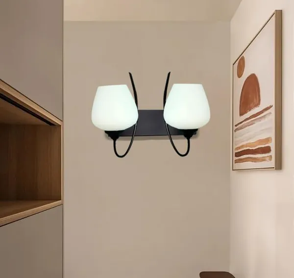 SWIATLO_Double_Panmool_Design_Surface_Mounted_Double_Shade_Wall_Lamp/Wall_Light_to_Décor_Home/Living_Room/Bedroom/Office/Dining/Cafe/Restaurants,_Black_and_Milky_(with_Bulb)