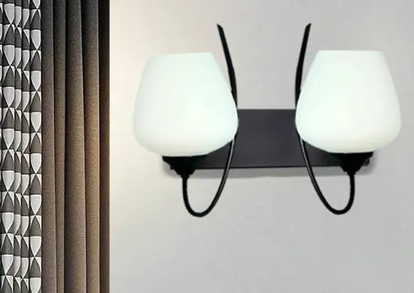 SWIATLO_Double_Panmool_Design_Surface_Mounted_Double_Shade_Wall_Lamp/Wall_Light_to_Décor_Home/Living_Room/Bedroom/Office/Dining/Cafe/Restaurants,_Black_and_Milky_(with_Bulb)