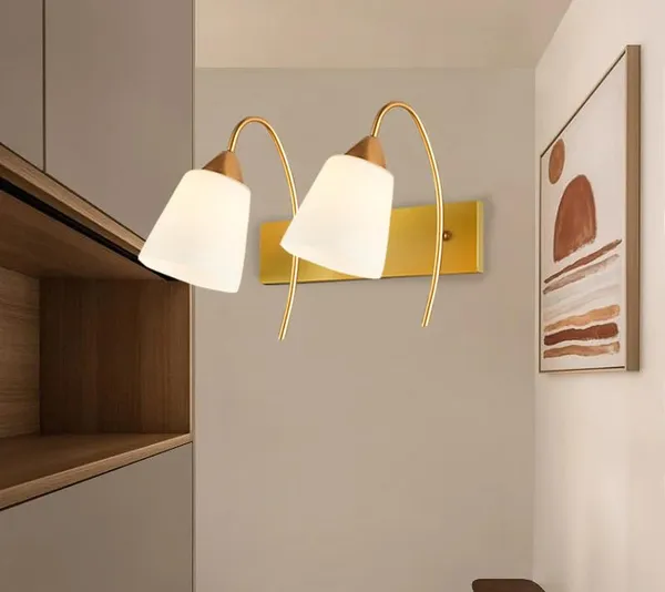 SWIATLO_Double_Tapper_Design_Double_Shade_Wall_Lamp/Wall_Light_to_Décor_Home/Living_Room/Bedroom/Office/Dining/Cafe/Restaurants,_Golden_and_Milky_(with_Bulb)