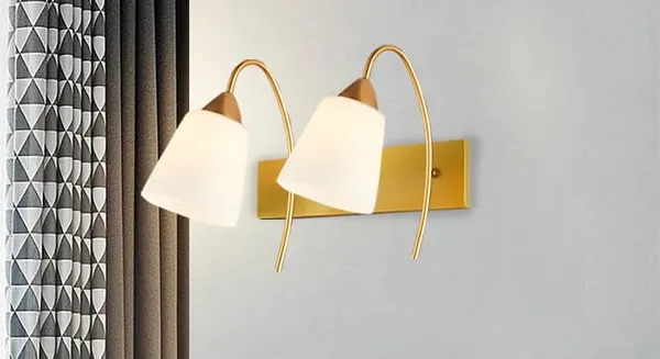 SWIATLO_Double_Tapper_Design_Double_Shade_Wall_Lamp/Wall_Light_to_Décor_Home/Living_Room/Bedroom/Office/Dining/Cafe/Restaurants,_Golden_and_Milky_(with_Bulb)