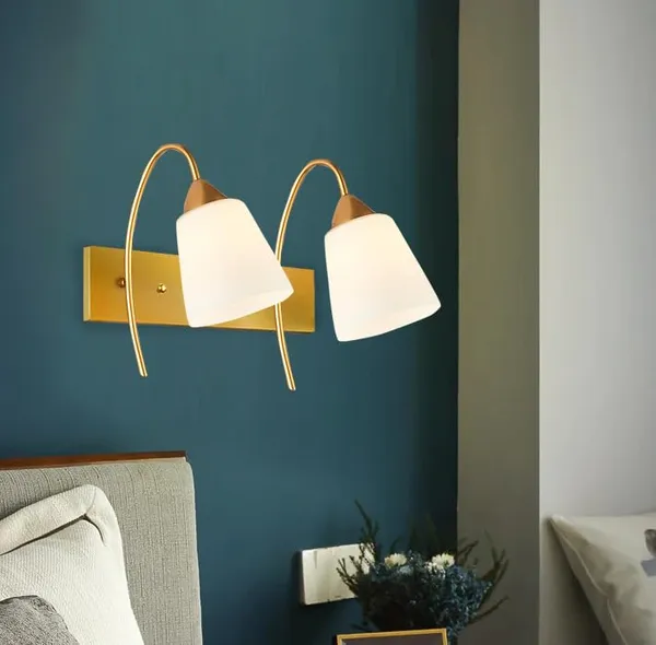 SWIATLO_Double_Tapper_Design_Double_Shade_Wall_Lamp/Wall_Light_to_Décor_Home/Living_Room/Bedroom/Office/Dining/Cafe/Restaurants,_Golden_and_Milky_(with_Bulb)