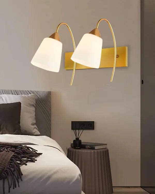 SWIATLO_Double_Tapper_Design_Double_Shade_Wall_Lamp/Wall_Light_to_Décor_Home/Living_Room/Bedroom/Office/Dining/Cafe/Restaurants,_Golden_and_Milky_(with_Bulb)