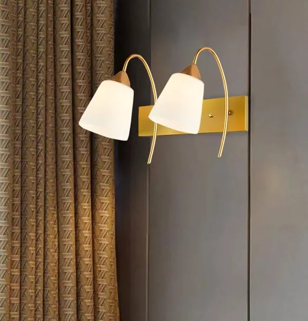 SWIATLO_Double_Tapper_Design_Double_Shade_Wall_Lamp/Wall_Light_to_Décor_Home/Living_Room/Bedroom/Office/Dining/Cafe/Restaurants,_Golden_and_Milky_(with_Bulb)