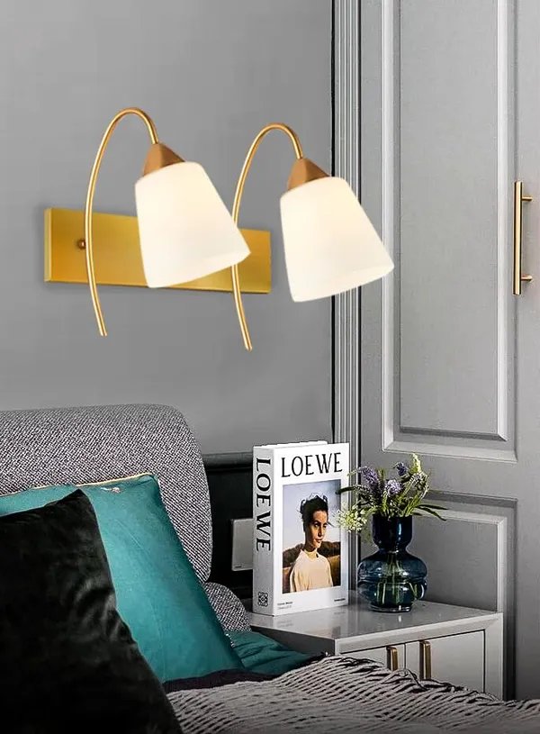 SWIATLO_Double_Tapper_Design_Double_Shade_Wall_Lamp/Wall_Light_to_Décor_Home/Living_Room/Bedroom/Office/Dining/Cafe/Restaurants,_Golden_and_Milky_(with_Bulb)