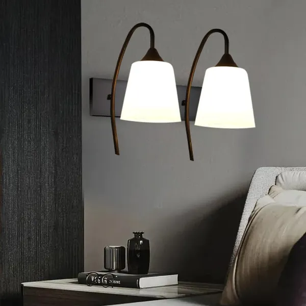 SWIATLO_Double_Tapper_Design_Double_Shade_Wall_Lamp/Wall_Light_to_Décor_Home/Living_Room/Bedroom/Office/Dining/Cafe/Restaurants,_Black_and_Milky_(with_Bulb)