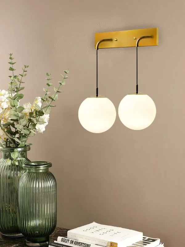 SWIATLO_Double_Shade_American_Design_Wall_Lamp/Wall_Light_to_Décor_Home/Living_Room/Bedroom/Office/Dining/Cafe/Restaurants,_Golden_and_Milky_(with_Bulb)