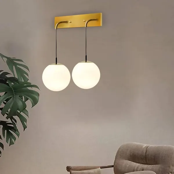 SWIATLO_Double_Shade_American_Design_Wall_Lamp/Wall_Light_to_Décor_Home/Living_Room/Bedroom/Office/Dining/Cafe/Restaurants,_Golden_and_Milky_(with_Bulb)