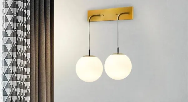 SWIATLO_Double_Shade_American_Design_Wall_Lamp/Wall_Light_to_Décor_Home/Living_Room/Bedroom/Office/Dining/Cafe/Restaurants,_Golden_and_Milky_(with_Bulb)