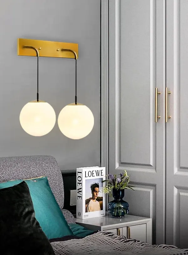 SWIATLO_Double_Shade_American_Design_Wall_Lamp/Wall_Light_to_Décor_Home/Living_Room/Bedroom/Office/Dining/Cafe/Restaurants,_Golden_and_Milky_(with_Bulb)