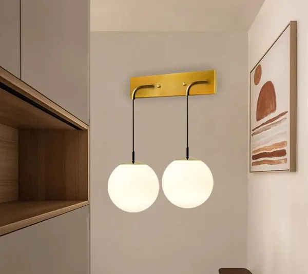 SWIATLO_Double_Shade_American_Design_Wall_Lamp/Wall_Light_to_Décor_Home/Living_Room/Bedroom/Office/Dining/Cafe/Restaurants,_Golden_and_Milky_(with_Bulb)