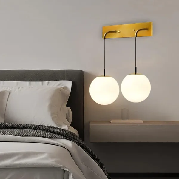 SWIATLO_Double_Shade_American_Design_Wall_Lamp/Wall_Light_to_Décor_Home/Living_Room/Bedroom/Office/Dining/Cafe/Restaurants,_Golden_and_Milky_(with_Bulb)
