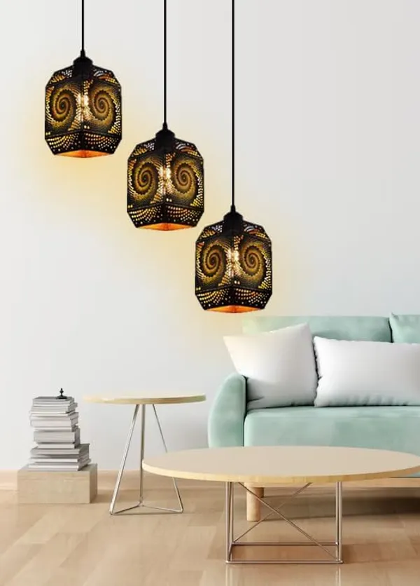 SWIATLO_Spiral_Design_Lezar_Cutting_Hanging_Lamp/Pendant_Lamp/Ceiling_Light_to_Décor_Home/Living_Room/Bedroom/Office/Dining/Cafe/Restaurants,_Black_(Pack_of_1,_WITH_BULB)