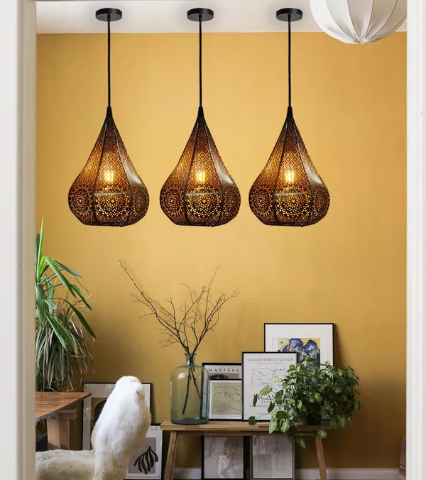 SWIATLO_Lezar_Cutting_DIamond_Shape_Hanging_Lamp/Pendant_Lamp/Ceiling_Light_to_Décor_Home/Living_Room/Bedroom/Office/Dining/Cafe/Restaurants,_Black_,_(Pack_of_2,_WITH_BULB)