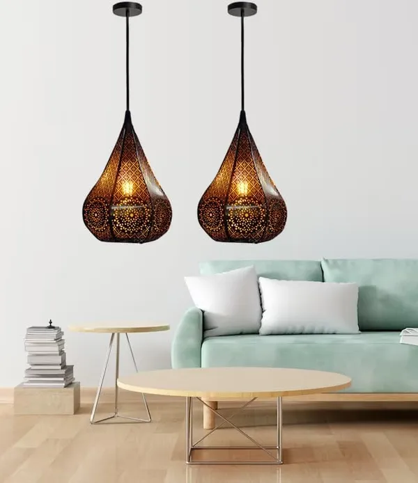 SWIATLO_Lezar_Cutting_DIamond_Shape_Hanging_Lamp/Pendant_Lamp/Ceiling_Light_to_Décor_Home/Living_Room/Bedroom/Office/Dining/Cafe/Restaurants,_Black_,_(Pack_of_2,_WITH_BULB)