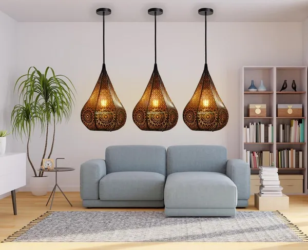 SWIATLO_Lezar_Cutting_DIamond_Shape_Hanging_Lamp/Pendant_Lamp/Ceiling_Light_to_Décor_Home/Living_Room/Bedroom/Office/Dining/Cafe/Restaurants,_Black_,_(Pack_of_2,_WITH_BULB)